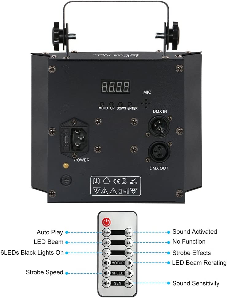 DJ Lights, LaluceNatz 48W Portable Stage Lights Sound Activated Black Lights Strobe Lights Led Lights for Party, Wedding, Birthday, Festivals, Stage Lighting