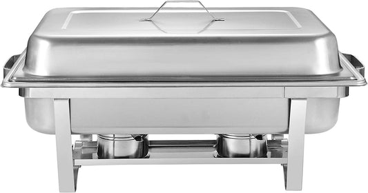 8 Quart Stainless Steel Frame Chafing Dish W/Water Pan, Food Pan, Fuel Holder and Lid