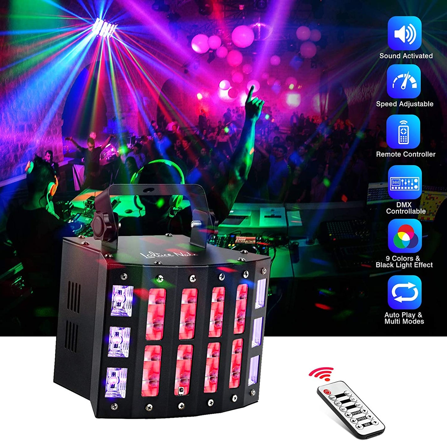 DJ Lights, LaluceNatz 48W Portable Stage Lights Sound Activated Black Lights Strobe Lights Led Lights for Party, Wedding, Birthday, Festivals, Stage Lighting