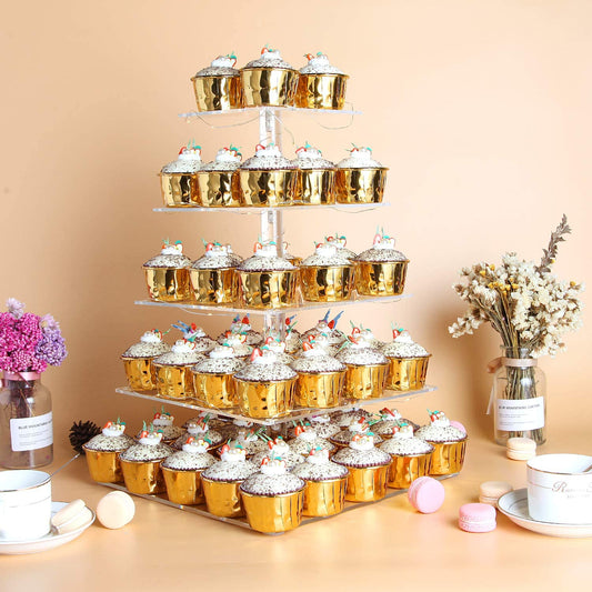 Pastry Stand 5 Tier Acrylic Cupcake Display Stand with LED String Lights Dessert Tree Tower for Birthday / Wedding Party