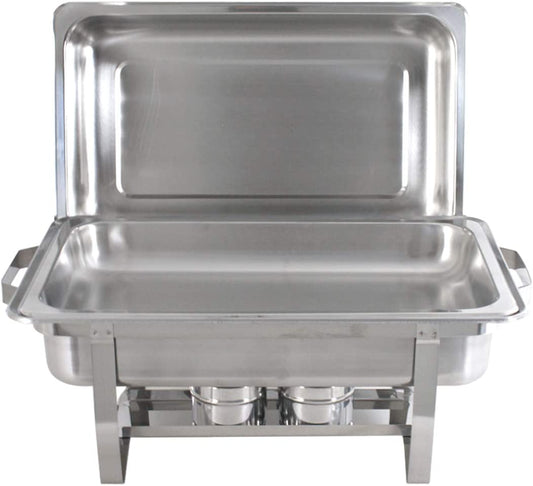 8 Quart Stainless Steel Frame Chafing Dish W/Water Pan, Food Pan, Fuel Holder and Lid