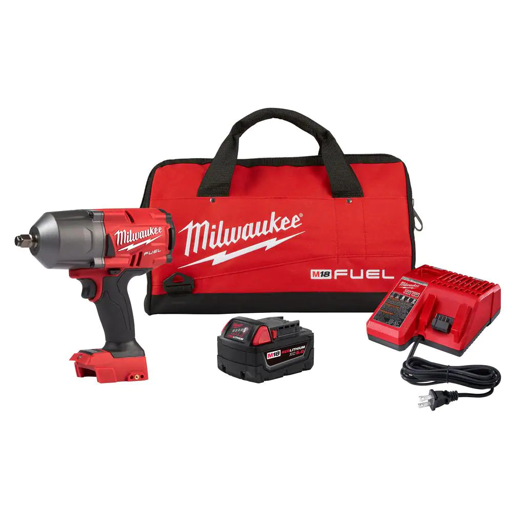 Milwaukee M18 FUEL 18-Volt Lithium-Ion Brushless Cordless 1/2 in. Impact Wrench w/Friction Ring Kit w/One 5.0 Ah Battery and Bag