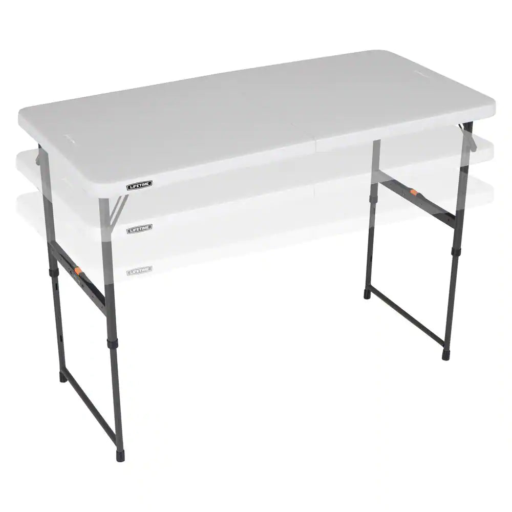 4 ft. One Hand Adjustable Height Fold-in-Half Table: White